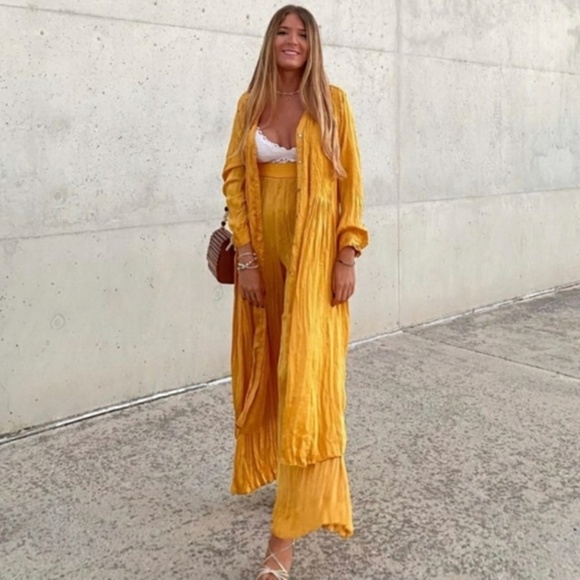 “set” Zara Mustard Wrinkle Look Dress /Pants NWT - Picture 2 of 16